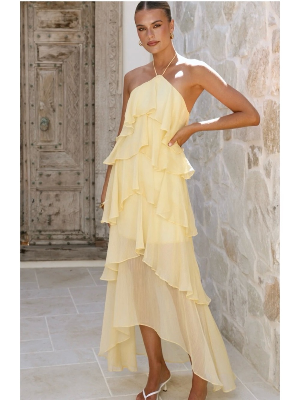 Yellow Ruffled Halter Maxi Dress